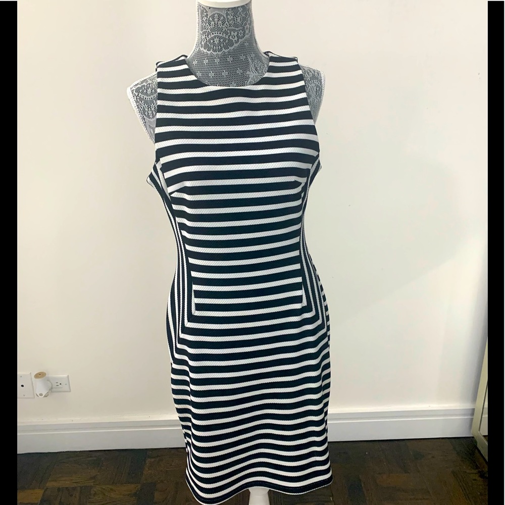 Striped dress with exposed zipper